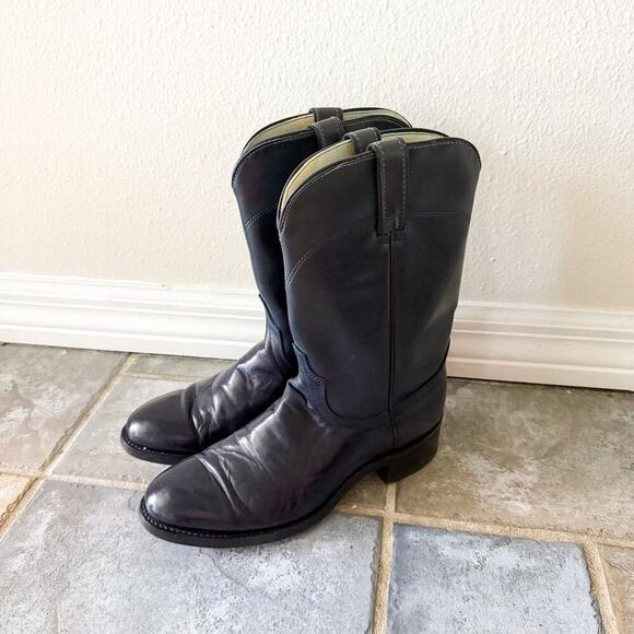 Laredo Navy Blue Leather Western Cowboy Boots Mens 7D Pull On Classic main image 5